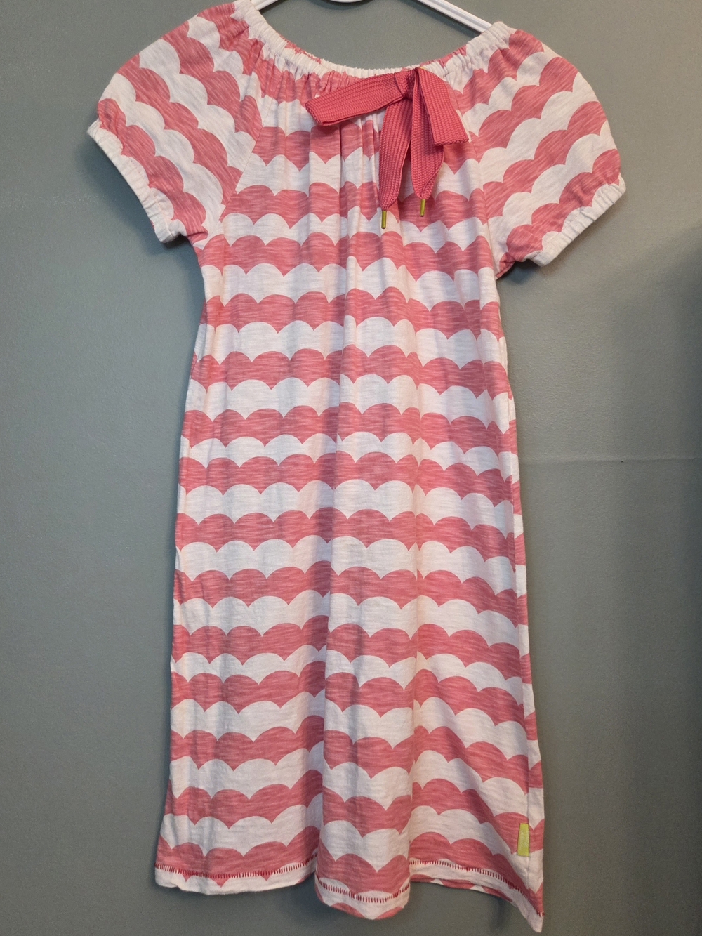 Morgan & Milo Pink and White Scalloped Stripe Casual Dress
